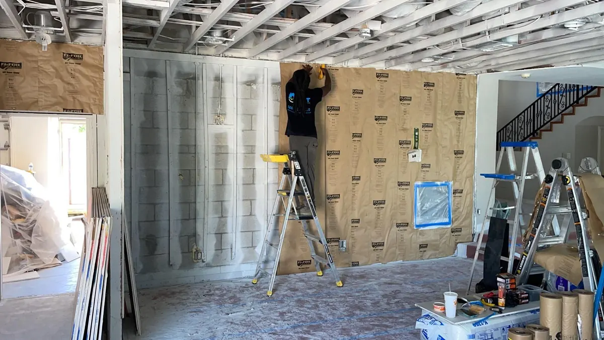Vapor-shield prep before hanging